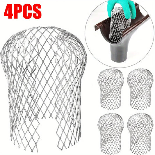 4pcs Metal Aluminum Filter Mesh Gutter Leaf Debris Mud Trap Guards Drain Pipe Cover Downpipe Guttering System Waterproof