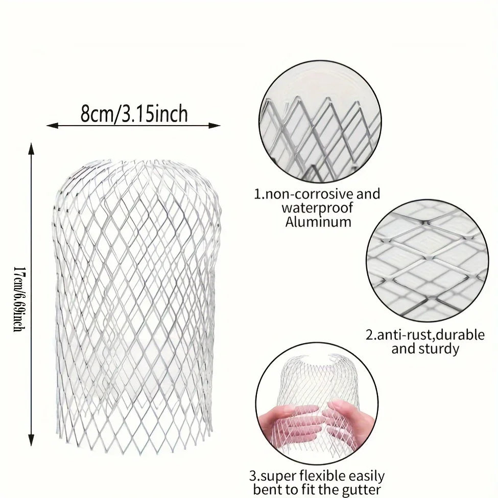 4pcs Metal Aluminum Filter Mesh Gutter Leaf Debris Mud Trap Guards Drain Pipe Cover Downpipe Guttering System Waterproof