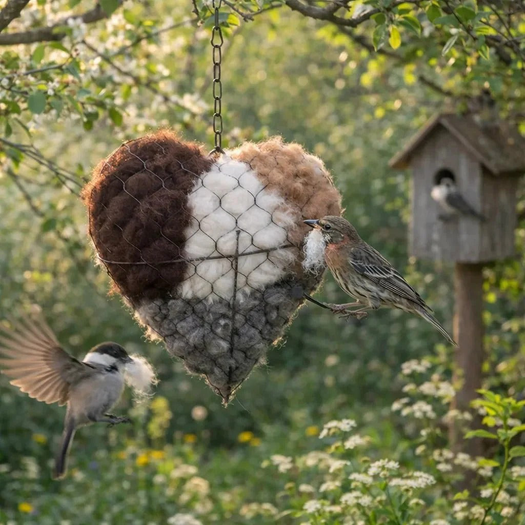Alpaca Fiber Bird Nesting Heart - Natural Handmade Nest Material (Cozy Gift for Birds)
