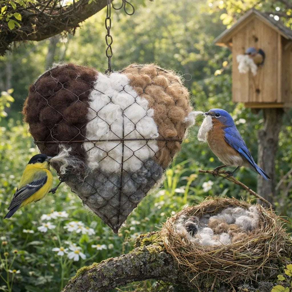 Alpaca Fiber Bird Nesting Heart - Natural Handmade Nest Material (Cozy Gift for Birds)