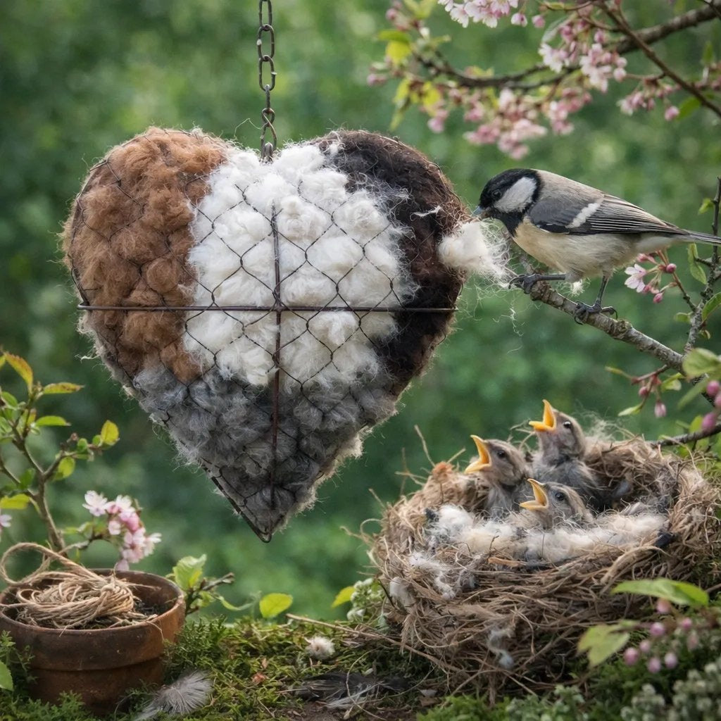 Alpaca Fiber Bird Nesting Heart - Natural Handmade Nest Material (Cozy Gift for Birds)